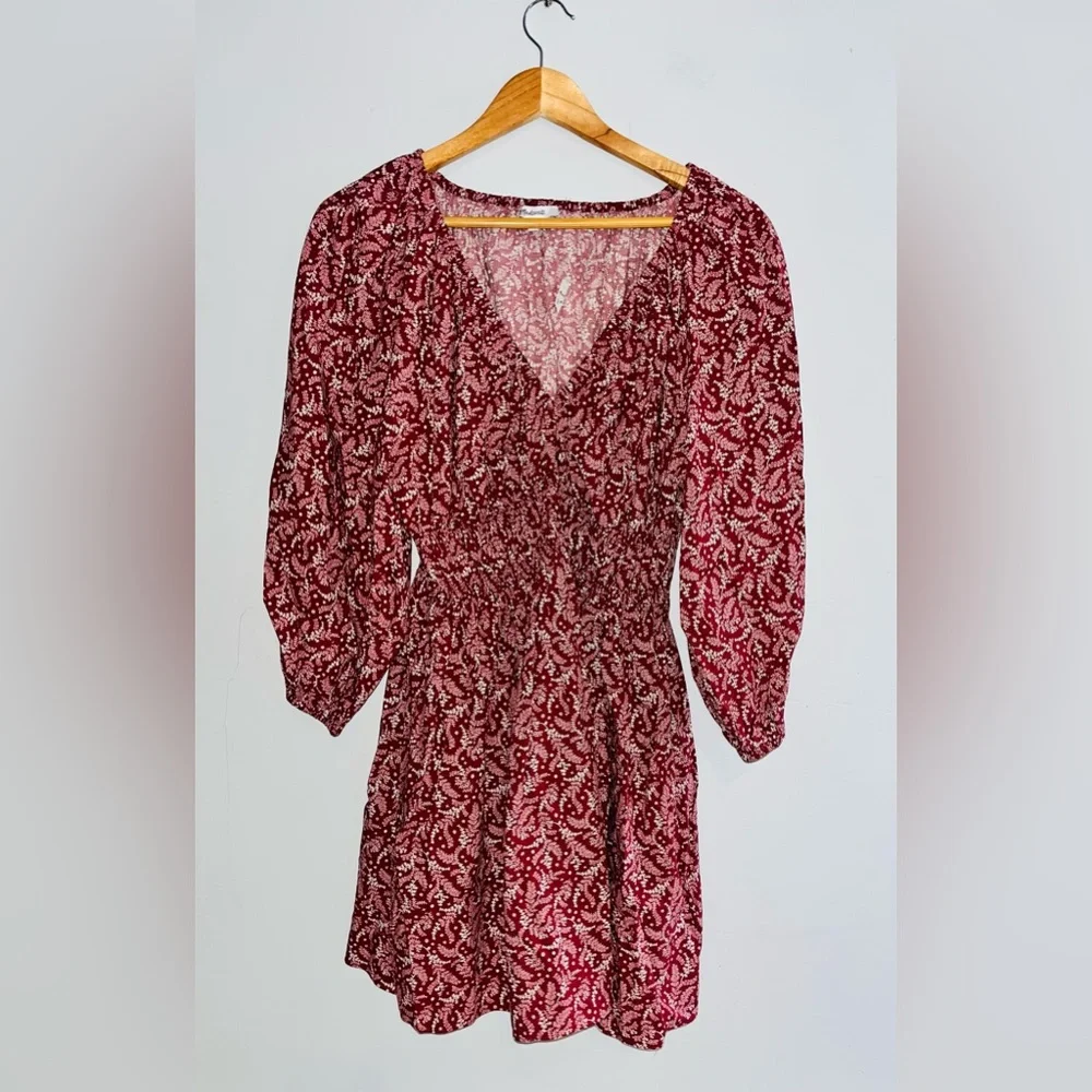 Madewell Red Paisley Floral Puff Sleeve Dress sz S NWT! - Picture 3 of 11